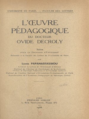 cover image of L'œuvre pédagogique du docteur Ovide Decroly